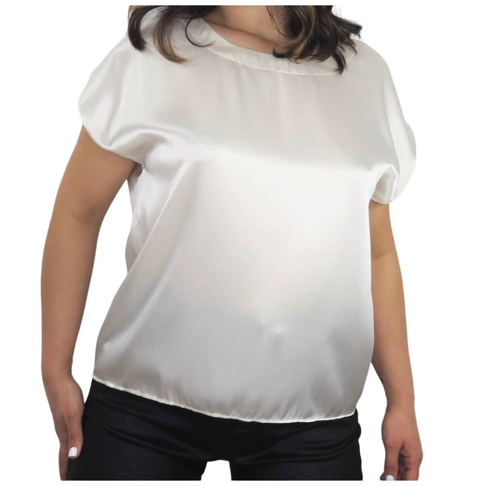 Vintage 1980s White Satin Casual Blouse Large